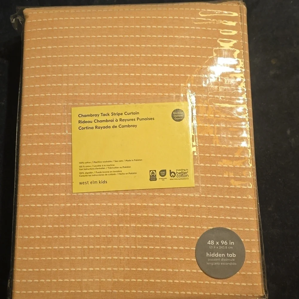 ❤️BUY 2 GET 1 FREE  West Elm Chambray Tack Stripe Curtain, Size 48"W x 96"L,Pink - Picture 5 of 11